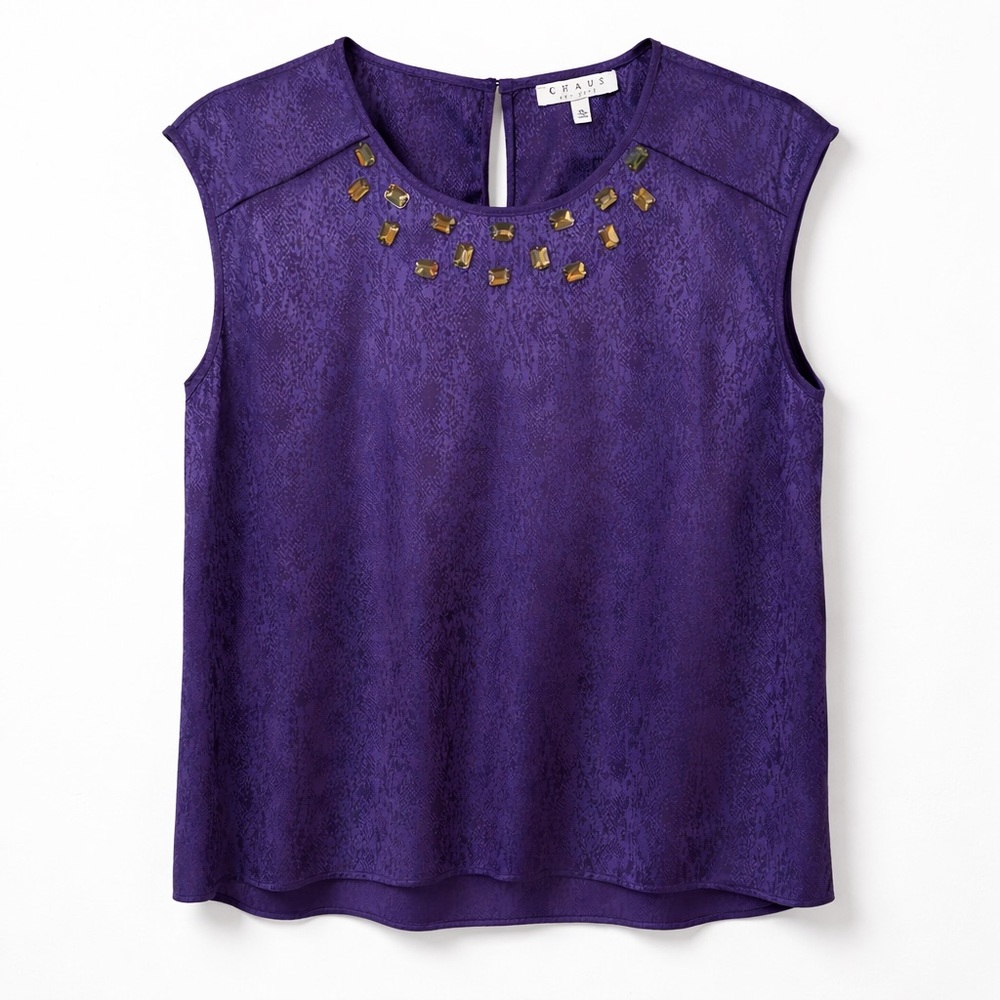 Purple Embellished Sleeveless Blouse Size XL – Dressy Work to Evening Top